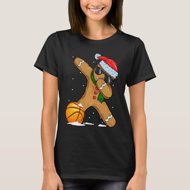 Cute Dabbing Christmas Gingerbread Basketball T-Shirt (Front)