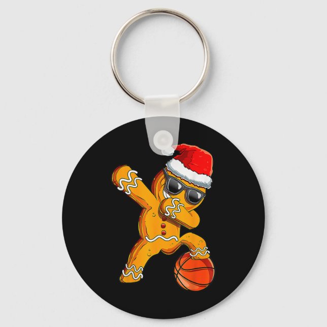 Cute Dabbing Christmas Gingerbread Cool Basketball Key Ring (Front)