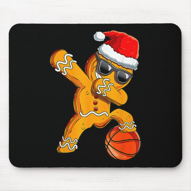 Cute Dabbing Christmas Gingerbread Cool Basketball Mouse Pad (Front)
