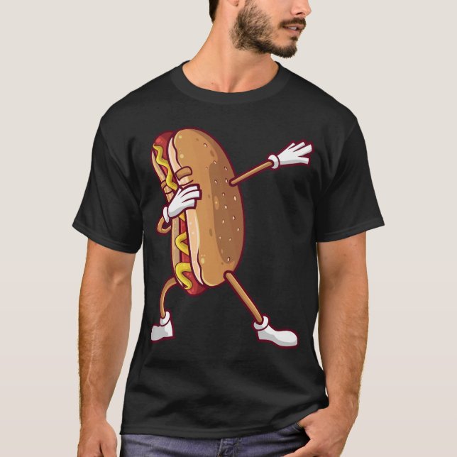Cute Dabbing Hot Dog Funny Dancing Food T-Shirt (Front)