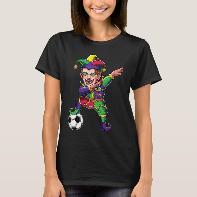 Cute Dabbing Mardi Gras Jester Soccer Lover Dab Co T-Shirt (Front)
