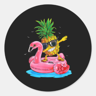 Cute dabbing pineapple flamingo tropical summer classic round sticker