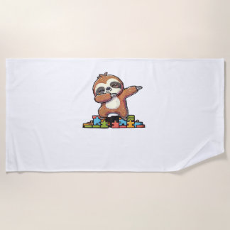 Cute Dabbing Sloth Autism Awareness Autistic Kids  Beach Towel
