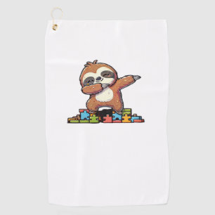 Cute Dabbing Sloth Autism Awareness Autistic Kids Golf Towel