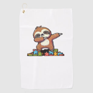 Cute Dabbing Sloth Autism Awareness Autistic Kids Golf Towel