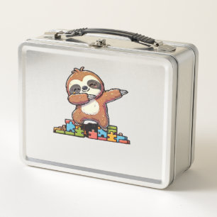 Cute Dabbing Sloth Autism Awareness Autistic Kids Metal Lunch Box
