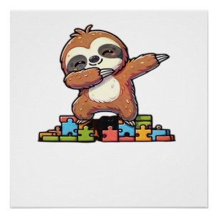Cute Dabbing Sloth Autism Awareness Autistic Kids  Poster