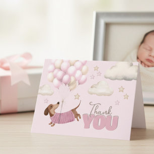 Cute Dachshund and Balloons Girl Baby Shower Thank You Card