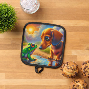 Cute Dachshund and Frog Pot Holder
