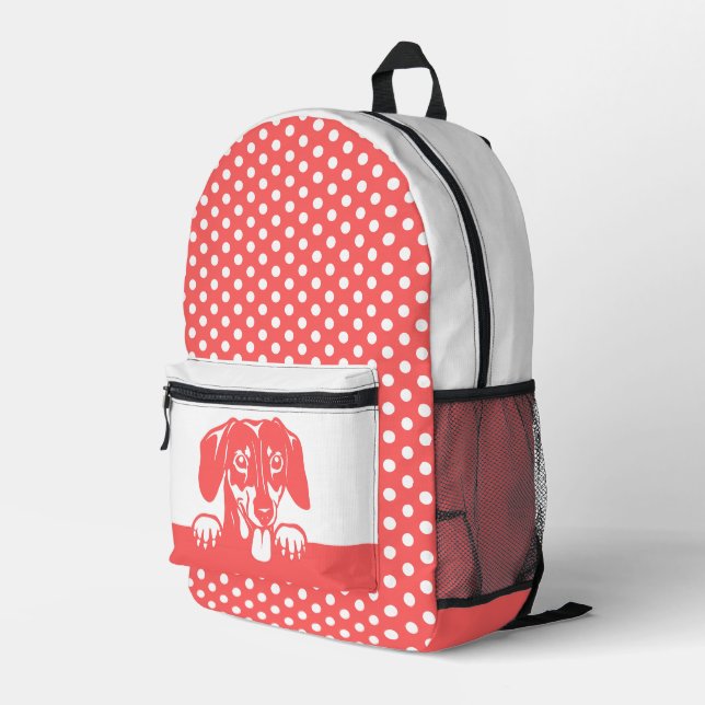 Cute Dachshund and Polka Dots Printed Backpack (Back Corner Right)