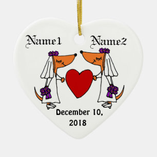 Cute Dachshund Bride and Bride Wedding Ornament