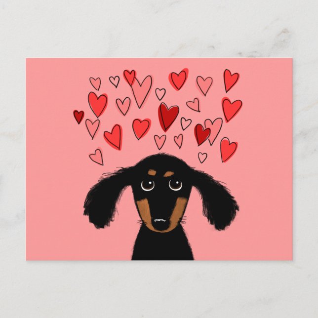 Cute Dachshund Cartoon Dog with Valentine Hearts Holiday Postcard (Front)