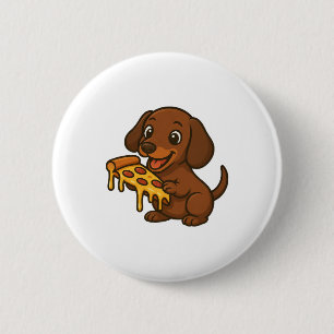 Cute Dachshund cartoon pizza pizza lover dog 6 Cm Round Badge