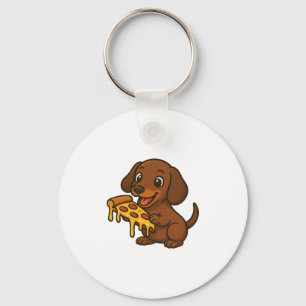 Cute Dachshund cartoon pizza pizza lover dog Key Ring