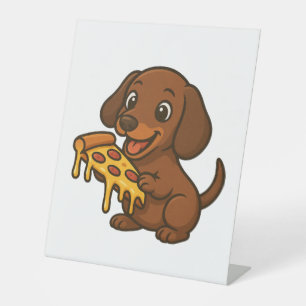 Cute Dachshund cartoon pizza pizza lover dog Pedestal Sign