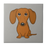 Cute Dachshund | Cartoon Wiener Dog Tile<br><div class="desc">Shorthaired Red Doxie</div>