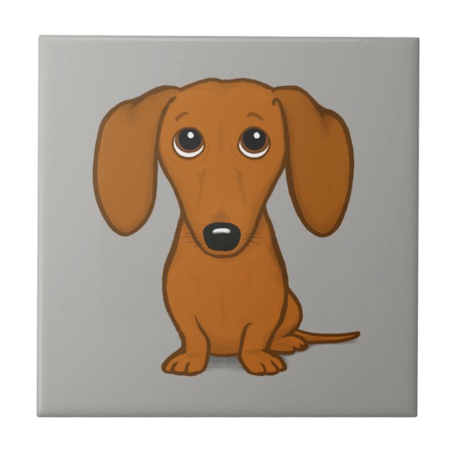 Cute Dachshund | Cartoon Wiener Dog Tile (Front)