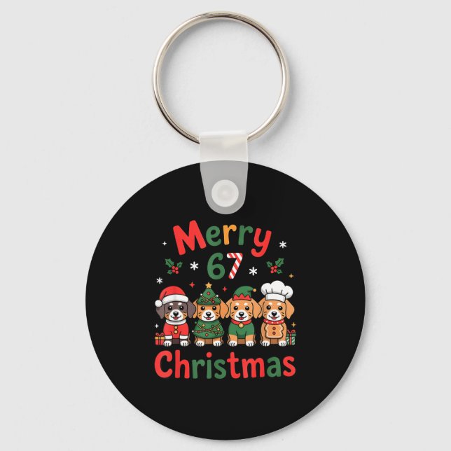 Cute Dachshund Christmas Design Funny Holiday Dog  Key Ring (Front)