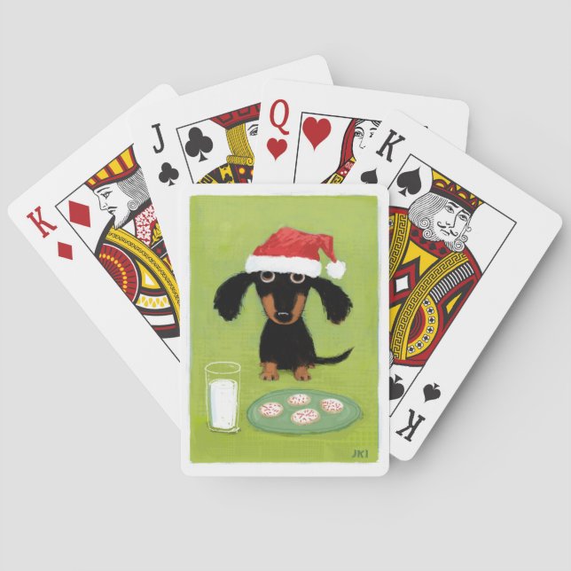 Cute Dachshund Christmas | Funny Santa Wiener Dog Playing Cards (Back)
