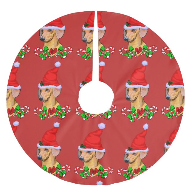 Cute Dachshund Christmas Merry Brushed Polyester Tree Skirt (Front)