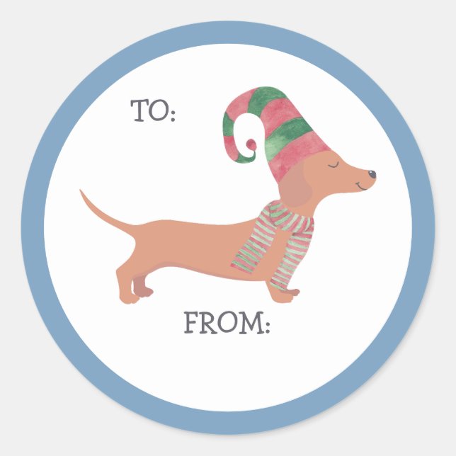 Cute Dachshund Christmas puppy dog lover Classic Round Sticker (Front)