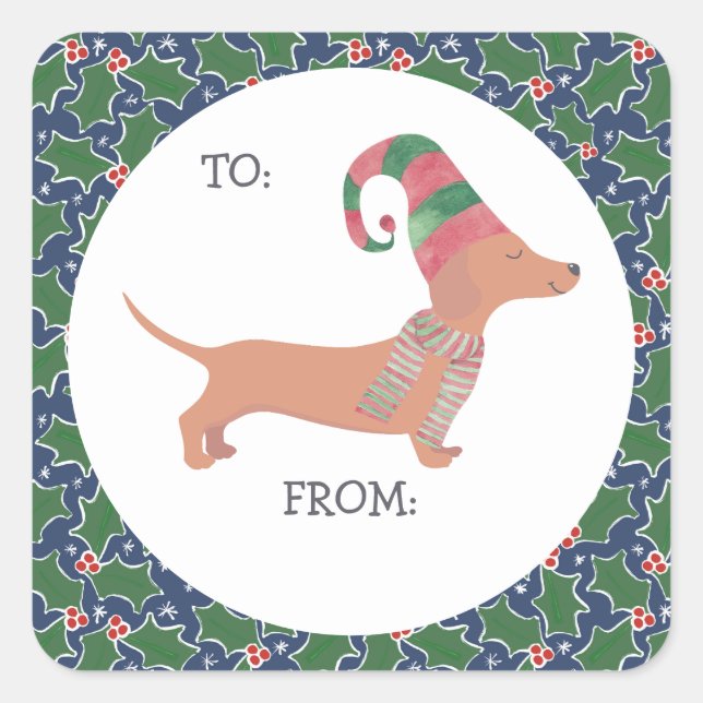 Cute Dachshund Christmas Square Sticker (Front)