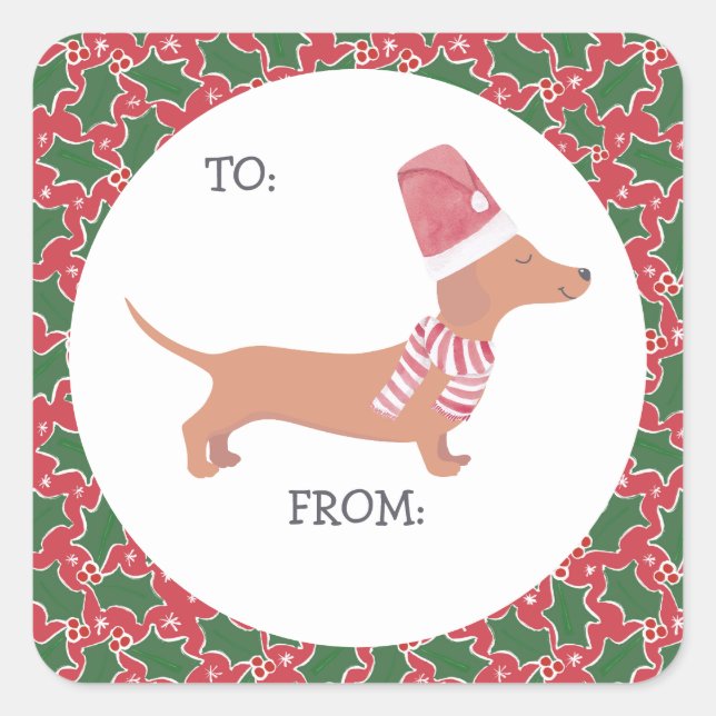 Cute Dachshund Christmas Square Sticker (Front)