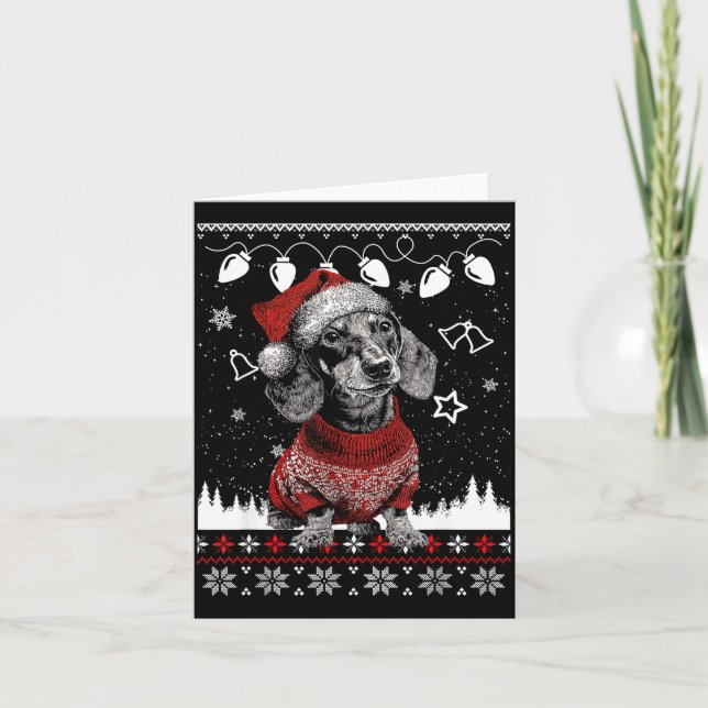 Cute Dachshund Christmas Wearing Sweater Funny Xma Card (Front)