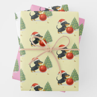 Cute Dachshund Christmas Wrapping Paper Set of 3
