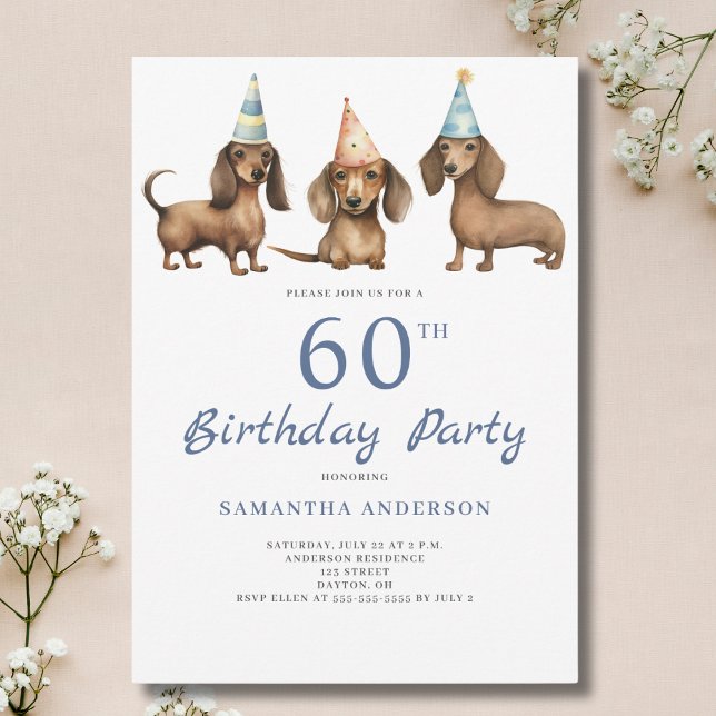 Cute Dachshund Dog 60th Birthday Party  Invitation (Creator Uploaded)