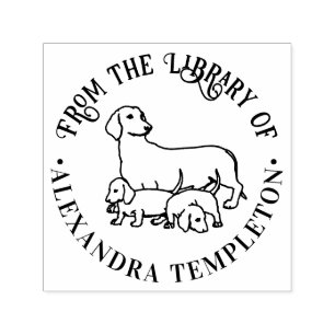 Cute Dachshund Dog and Puppies Library Book Name Self-inking Stamp