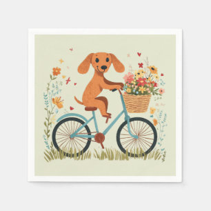Cute Dachshund Dog Biking Spring Flowers Napkin