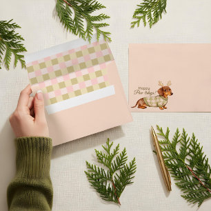 Cute Dachshund Dog Christmas Checkered Sweater  Envelope