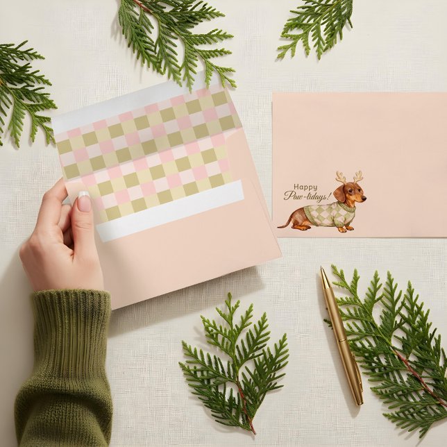 Cute Dachshund Dog Christmas Chequered Sweater  Envelope (Cute Dachshund Dog Christmas Checkered Sweater Envelope)