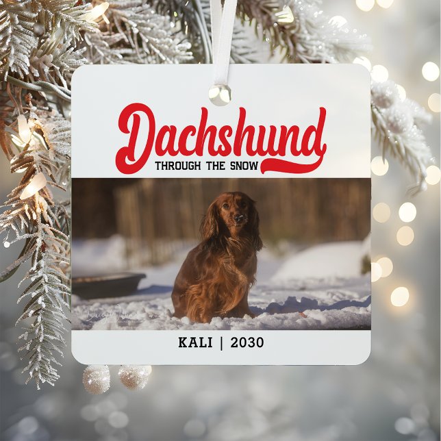 Cute Dachshund Dog Christmas Picture Custom Photo Metal Tree Decoration (Creator Uploaded)