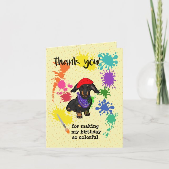 Cute Dachshund Dog Fun Art Birthday    Thank You Card (Front)
