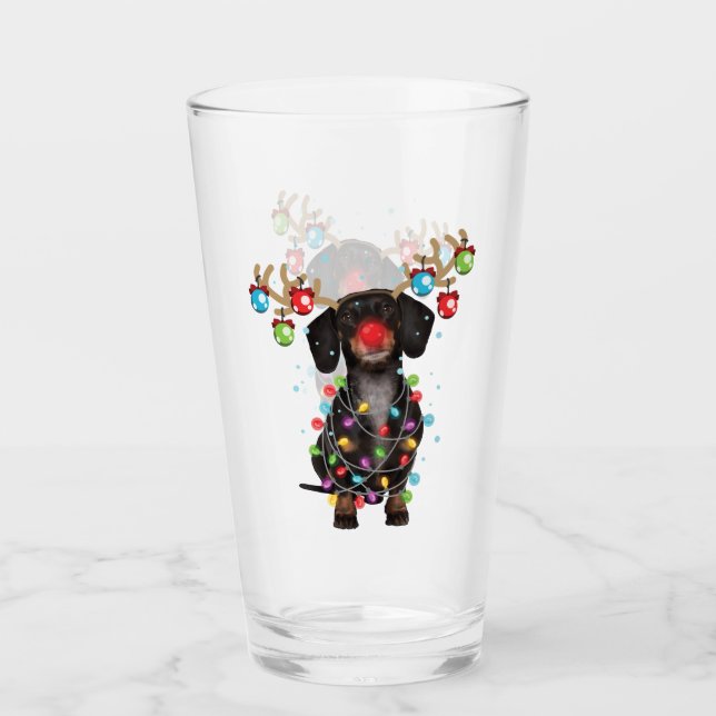 Cute Dachshund Dog Funny Christmas Holiday Gifts Glass (Front)