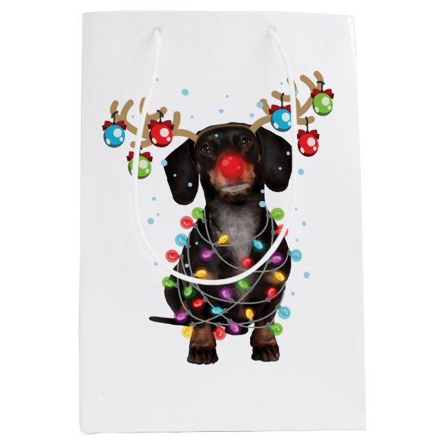 Cute Dachshund Dog Funny Christmas Holiday Gifts Medium Gift Bag (Front)