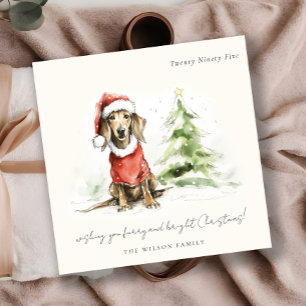 Cute Dachshund Dog Furry and Bright Christmas Holiday Card