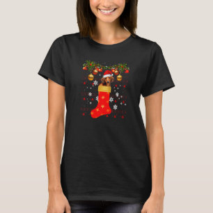 Cute Dachshund Dog In Christmas Sock Santa Hat Dox T-Shirt