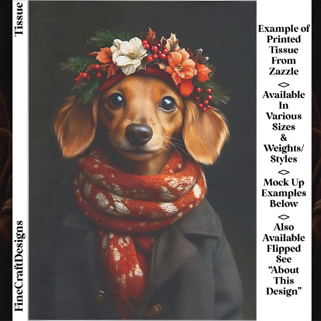 Cute Dachshund Dog in Festive Scarf ED9L Decoupage Tissue Paper (Creator Uploaded)