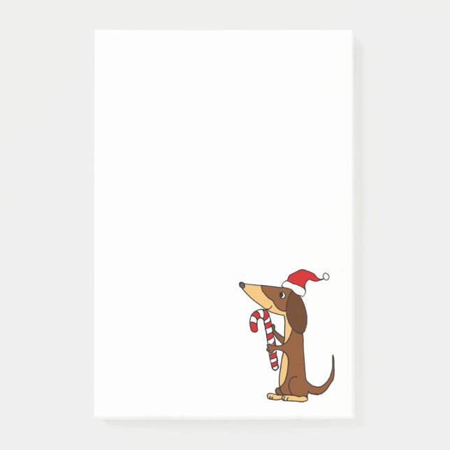 Cute Dachshund Dog in Santa hat Christmas Cartoon Post-it Notes (Front)