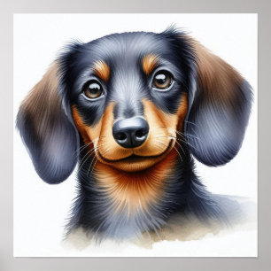 Cute Dachshund Dog in Watercolor Poster