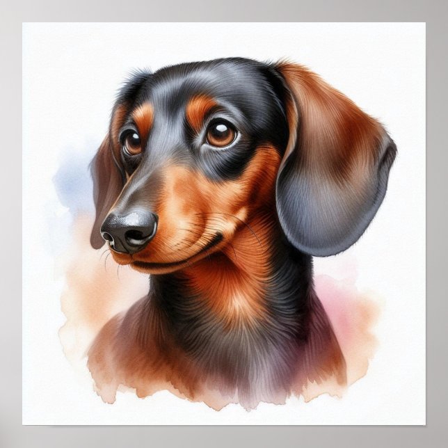 Cute Dachshund Dog in Watercolor Poster (Front)
