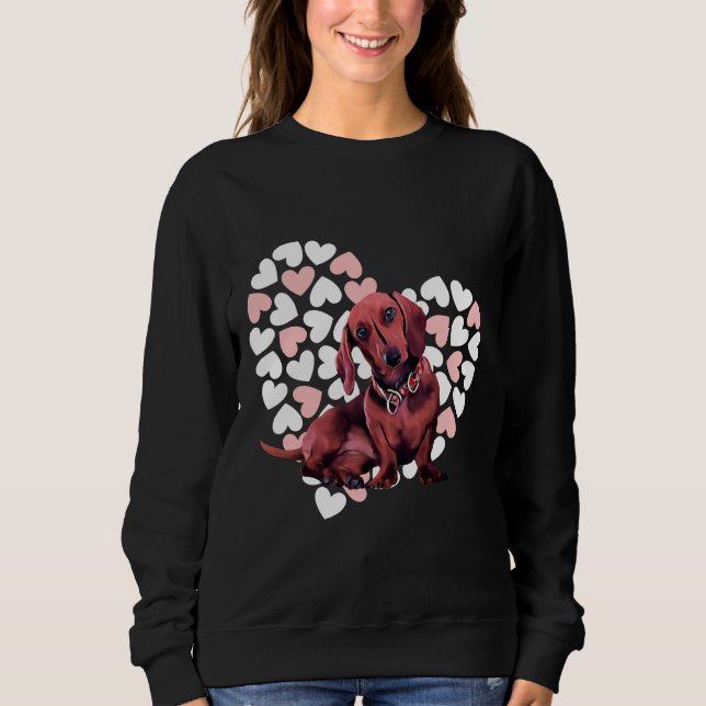 Cute Dachshund Dog On Heart Background Sweatshirt (Front)