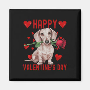 Cute Dachshund Dog Red Hearts Couples Happy Valent Magnet