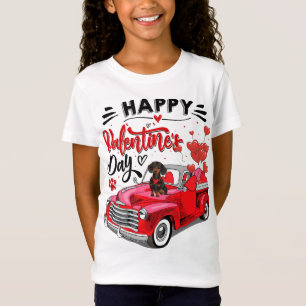 Cute Dachshund Dog Red Truck Happy Valentine's Day T-Shirt