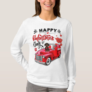 Cute Dachshund Dog Red Truck Happy Valentine's Day T-Shirt