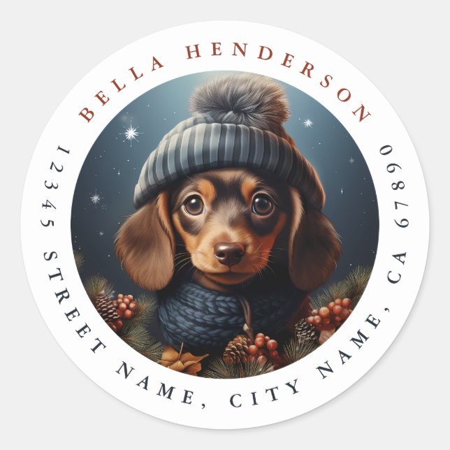 Cute Dachshund Dog Round Stickers (Front)