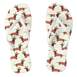 Cute Dachshund Dog Snow Winter Christmas Holidays Jandals